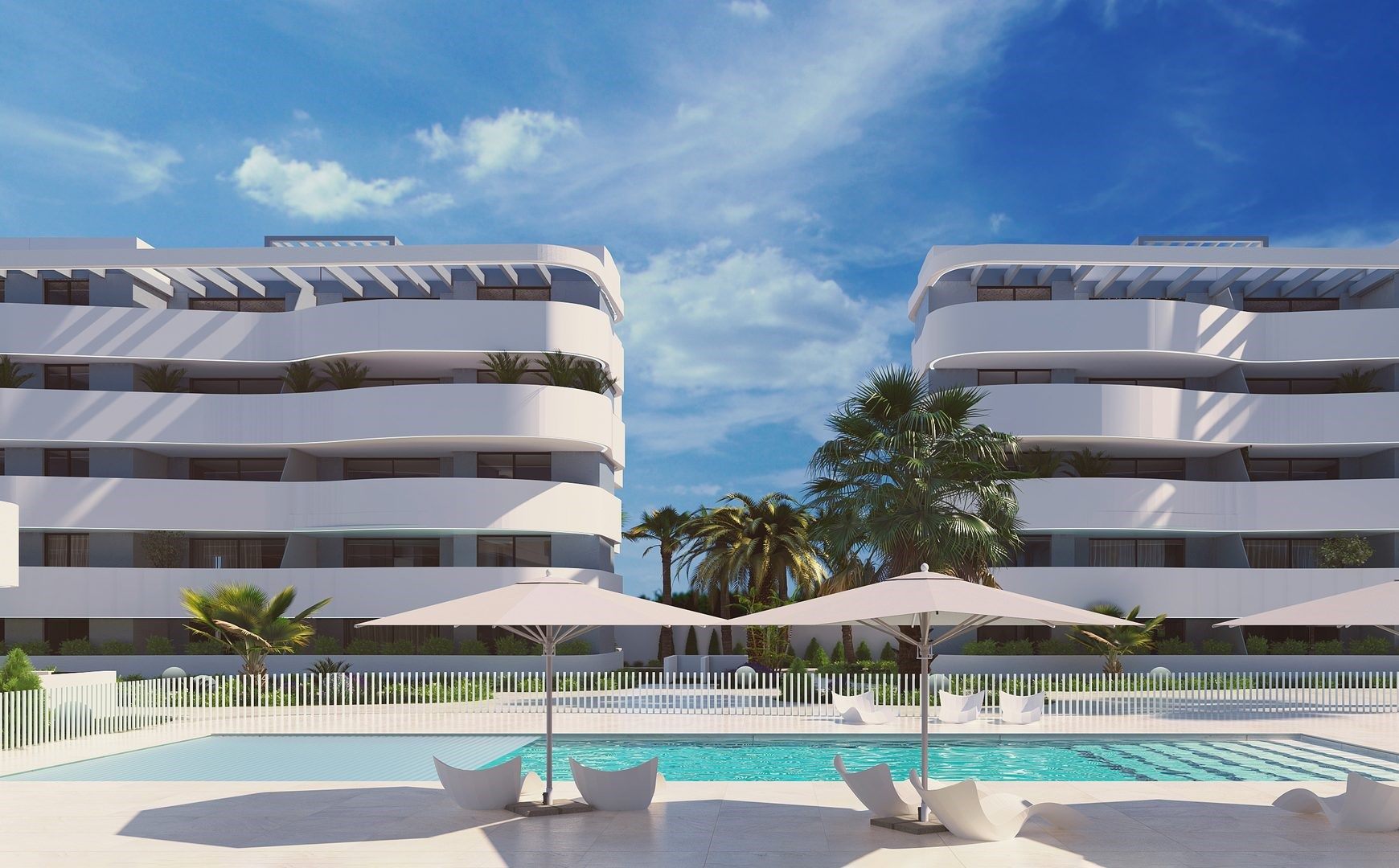 Apartment with Terrace and Underground Garage – facade with communal pool