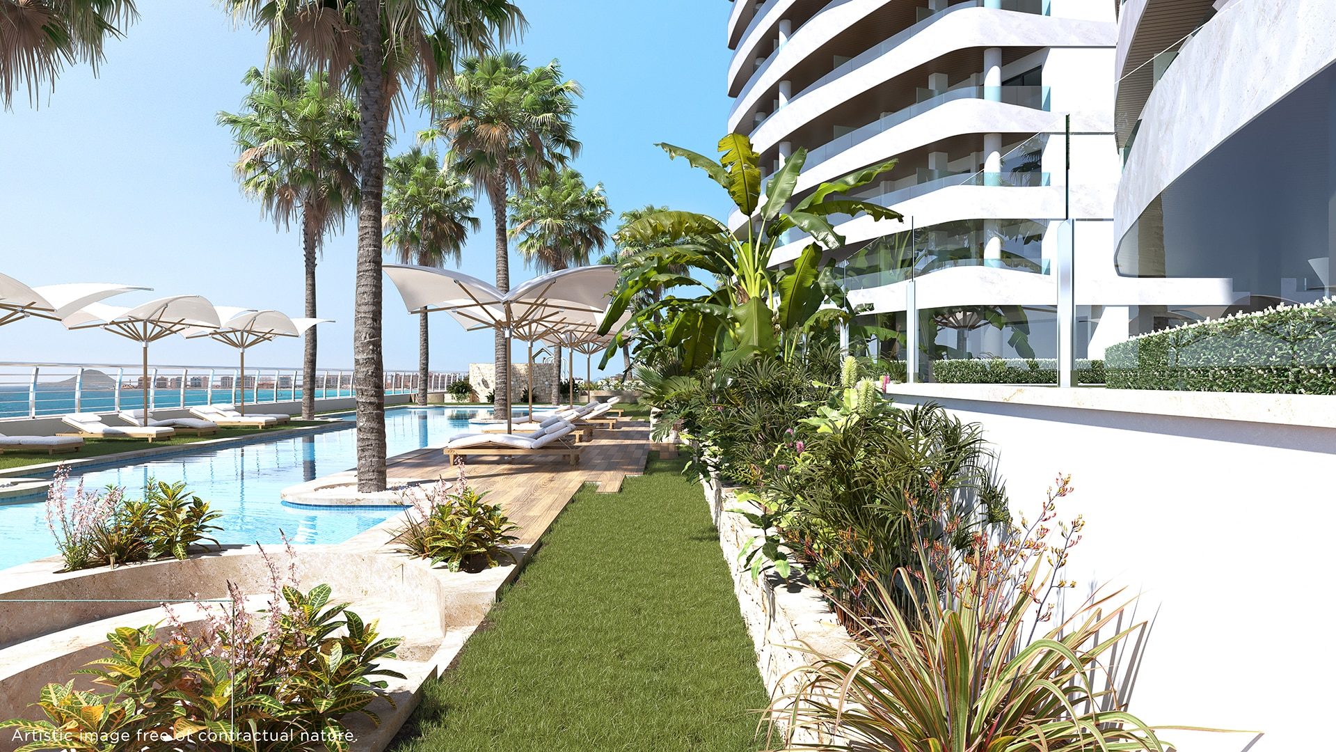 Apartment on the Seafront (Gardens with palm trees and pool (visualisation))