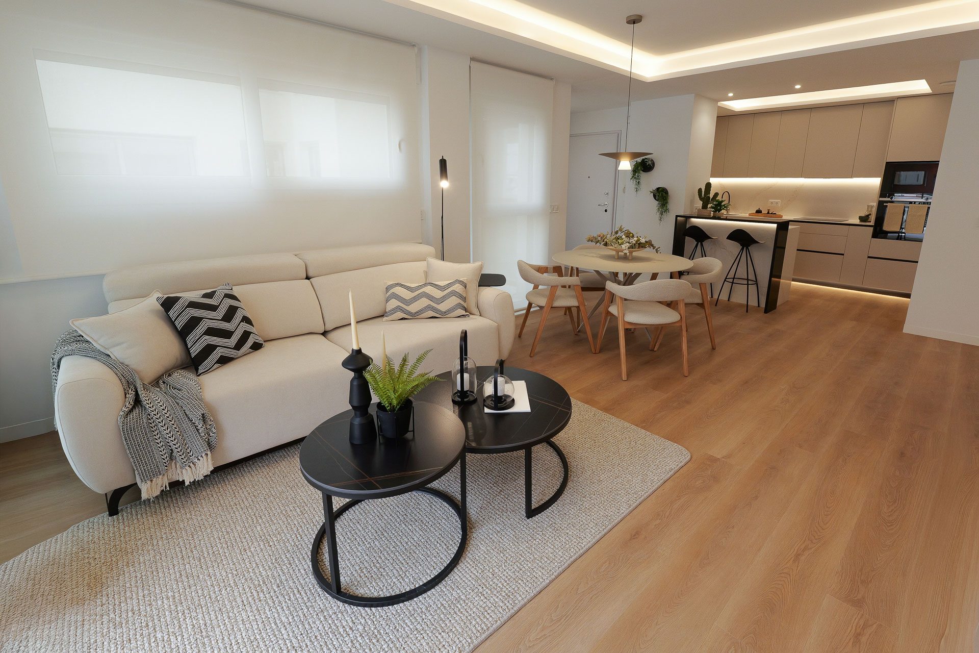 Living-dining area of the show apartment