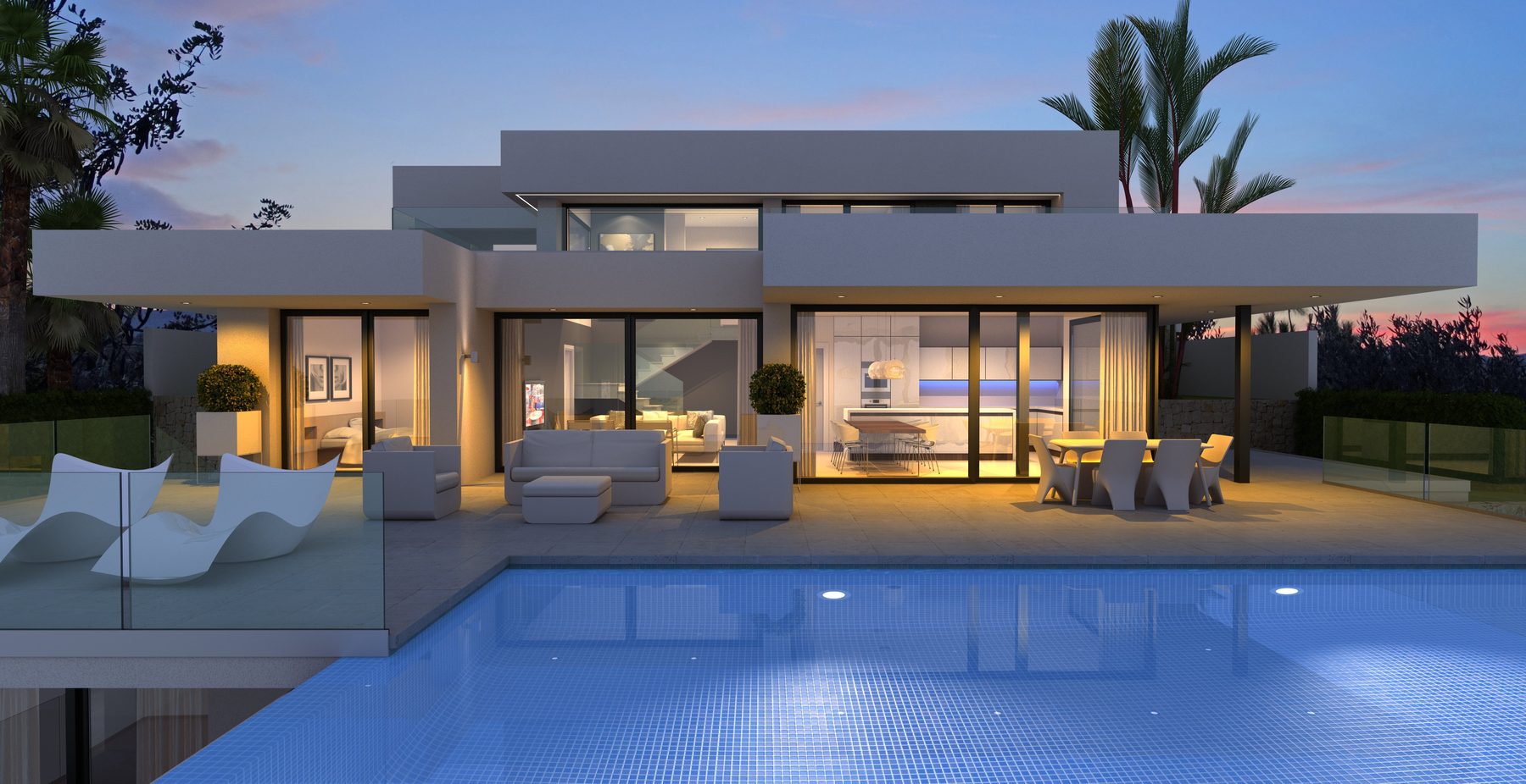 Lighting that highlights the beauty of Design Villa with a Southeast Orientation.