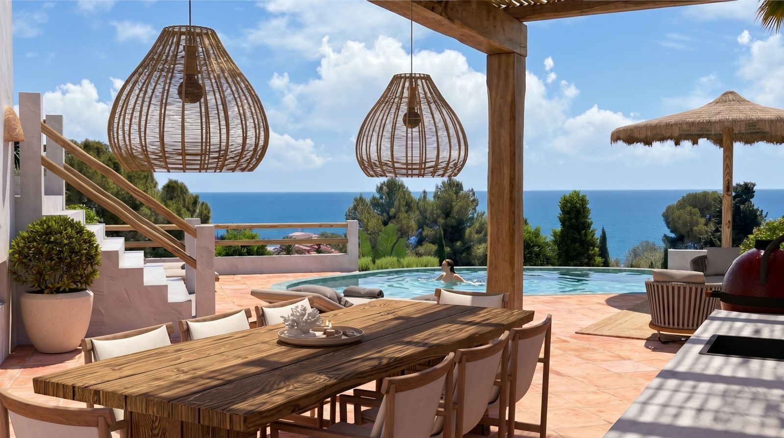 Ibiza-Style Villa with Panoramic Sea Views