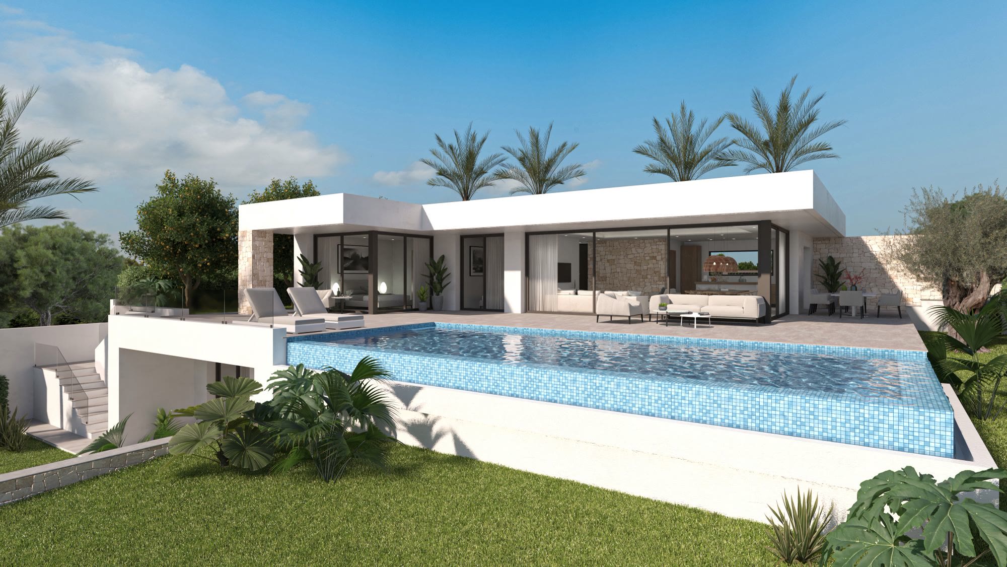 Villa with dry-stone facade and infinity pool in Dénia