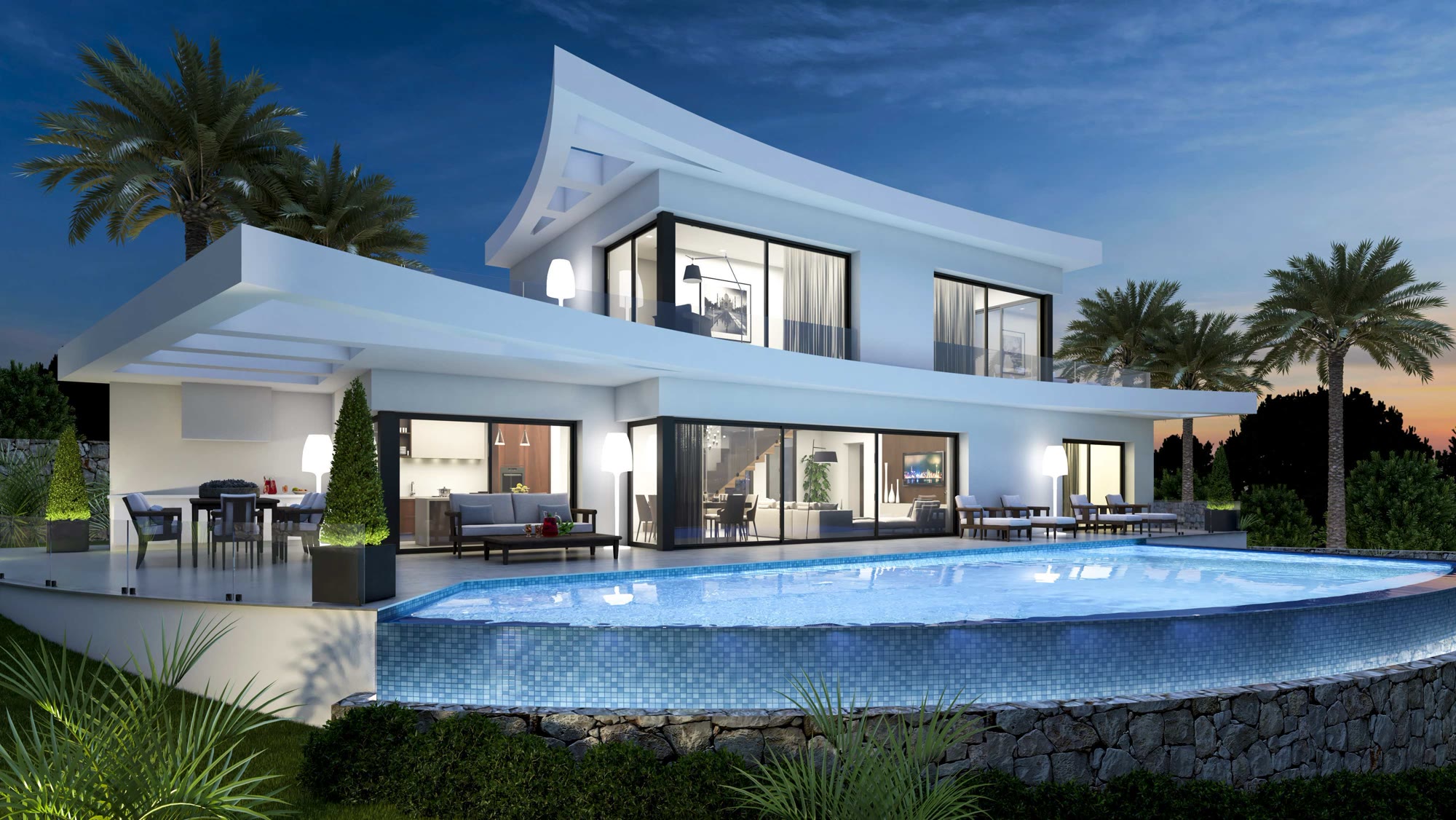 Sail-style design villa with D-shaped infinity pool in Dénia