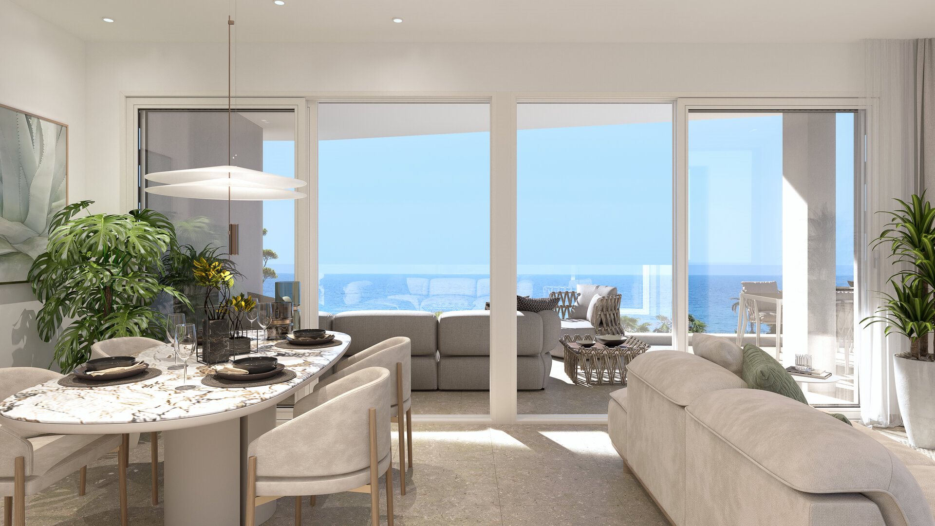 Sea View Holiday Apartment – living-dining area with sea view