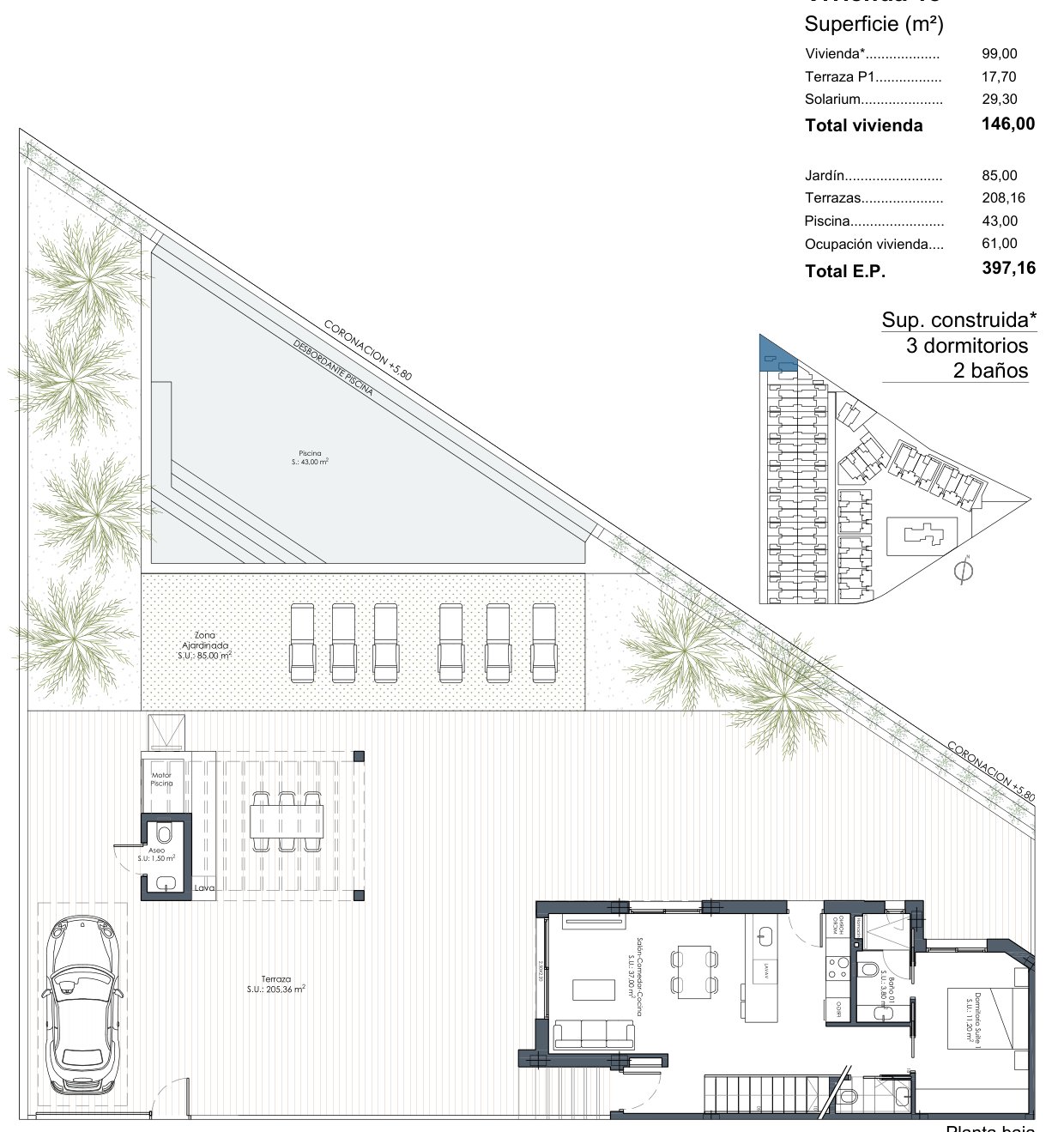 Floor plan with plot (397.16 m²)