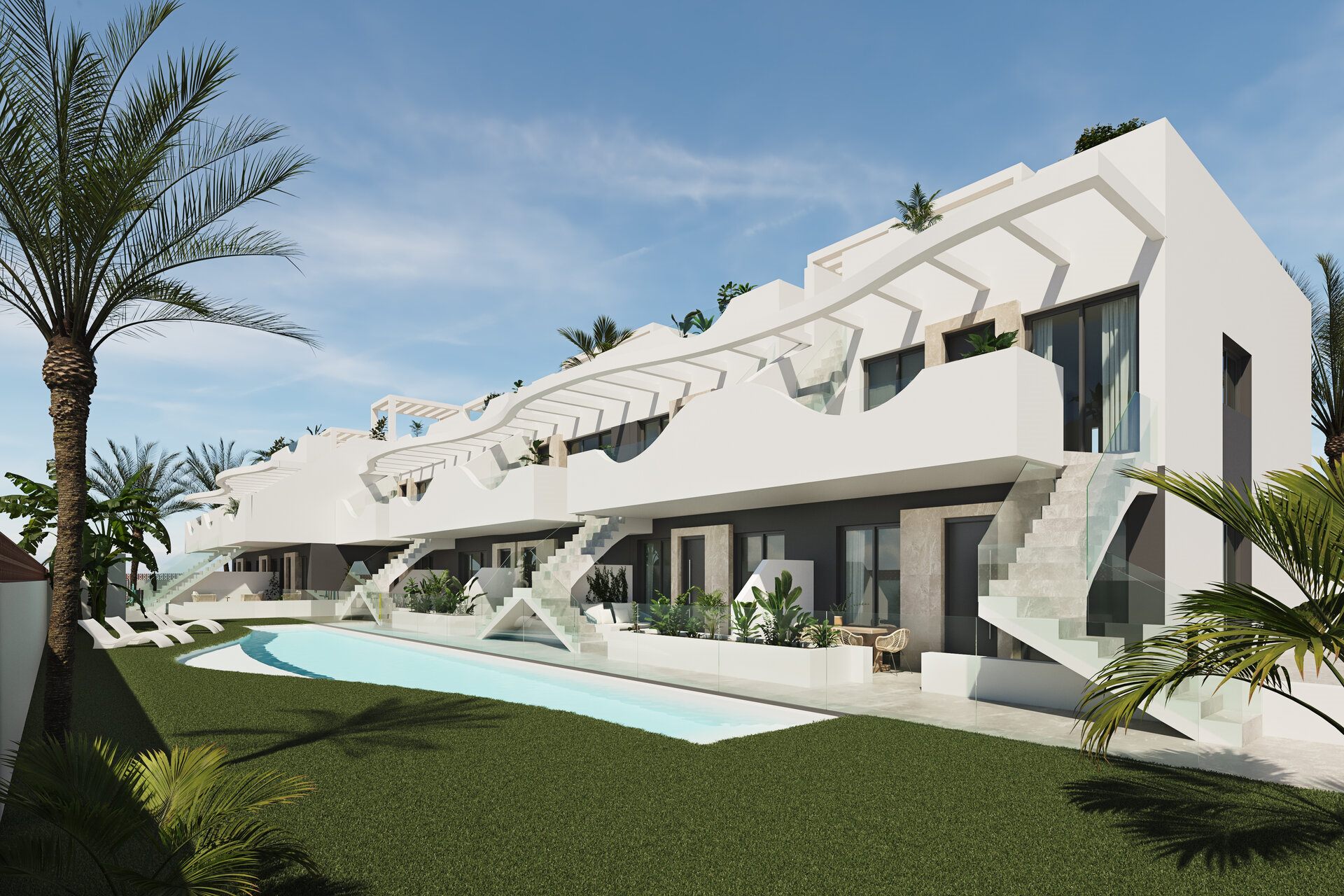 Garden Bungalow with Smart Home – facade with communal pool