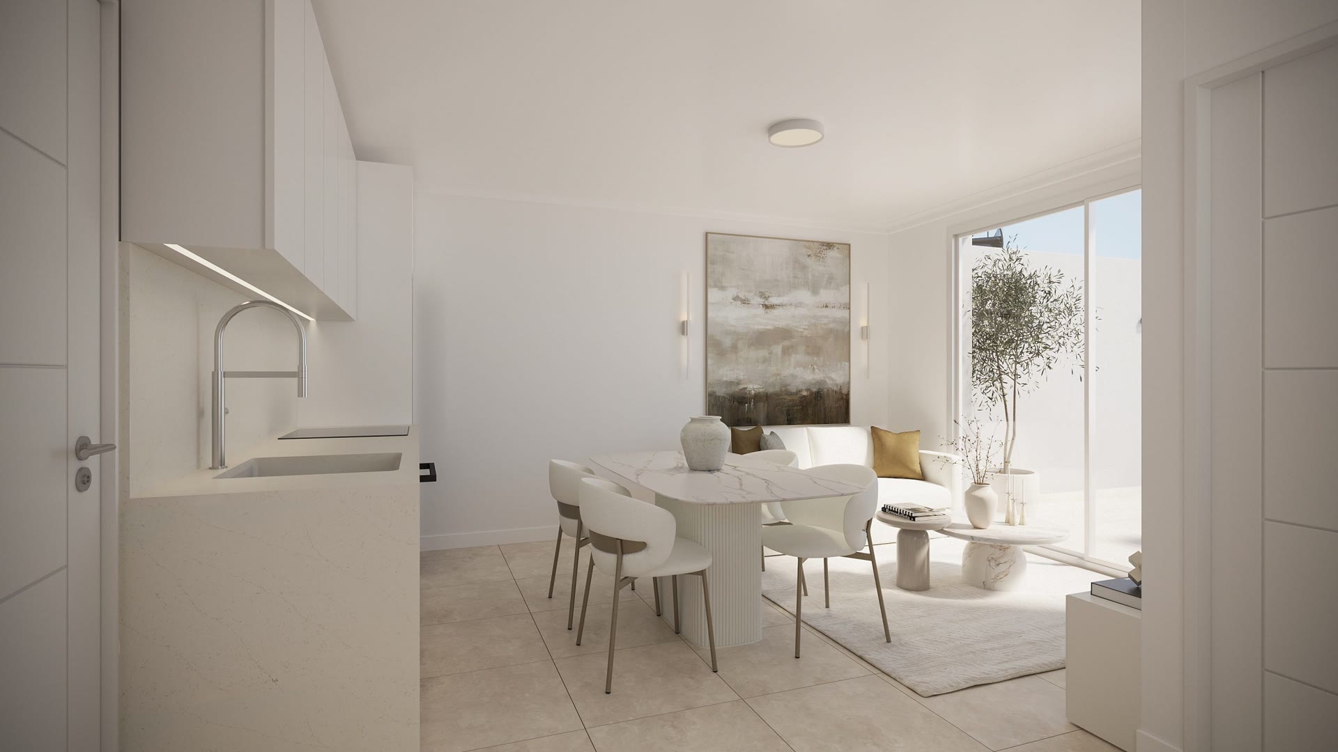 Living area with kitchen, visualisation