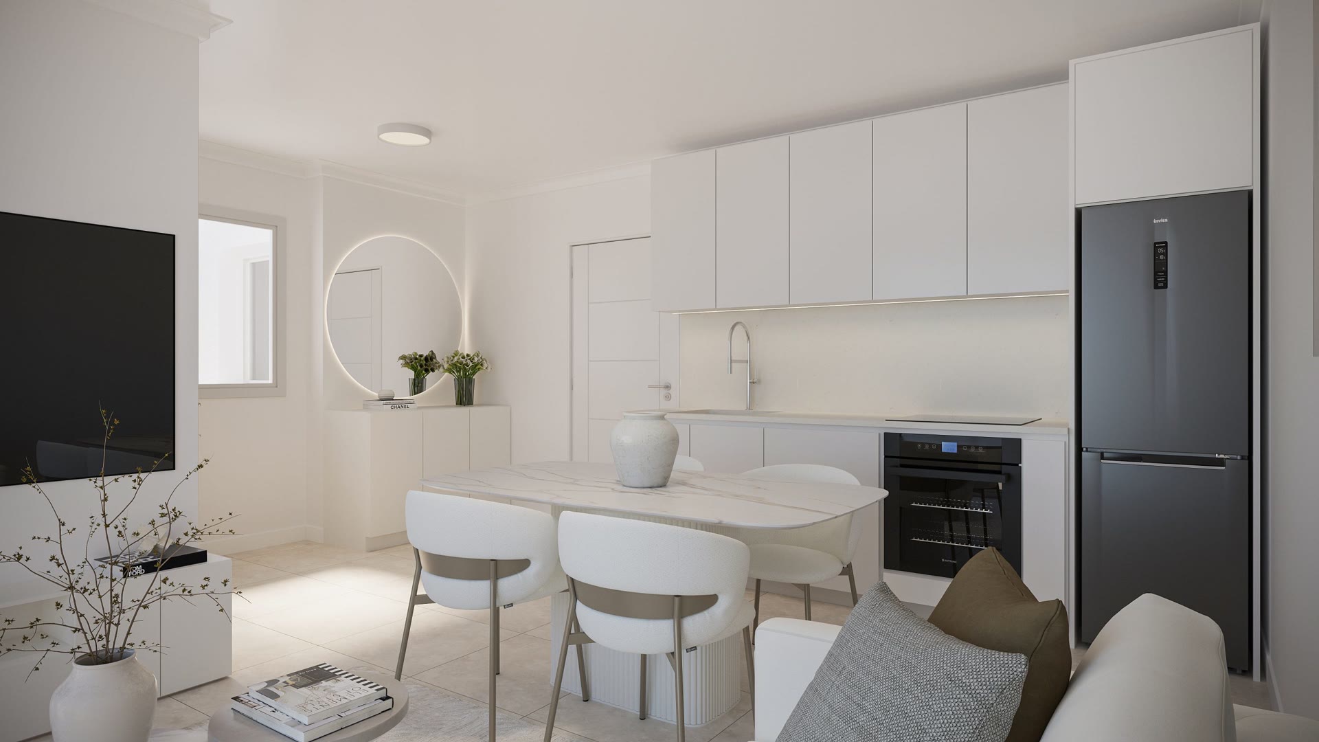 Living area with kitchen, visualisation