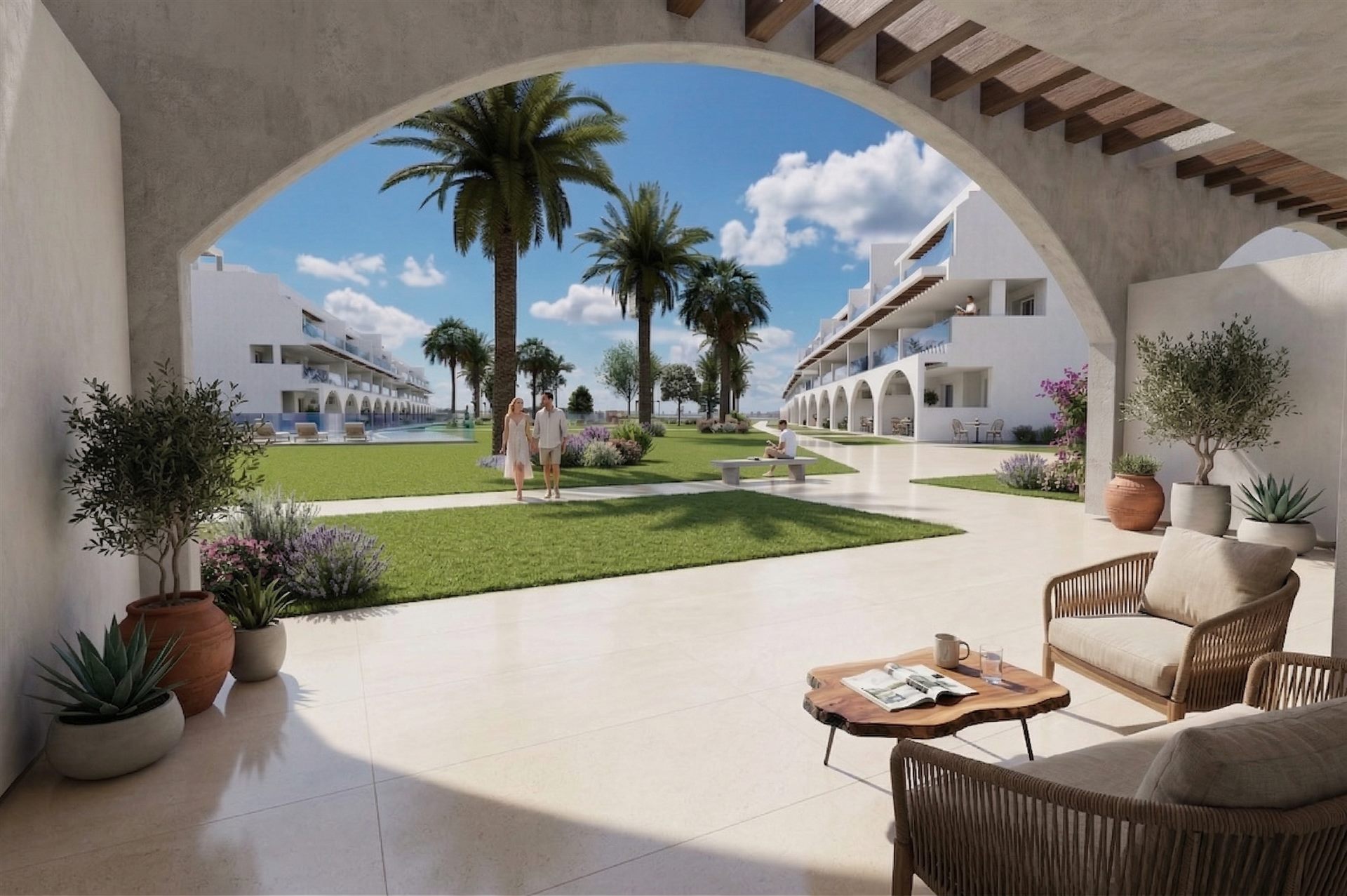 Garden Apartment near the Beach – covered arcade with garden view